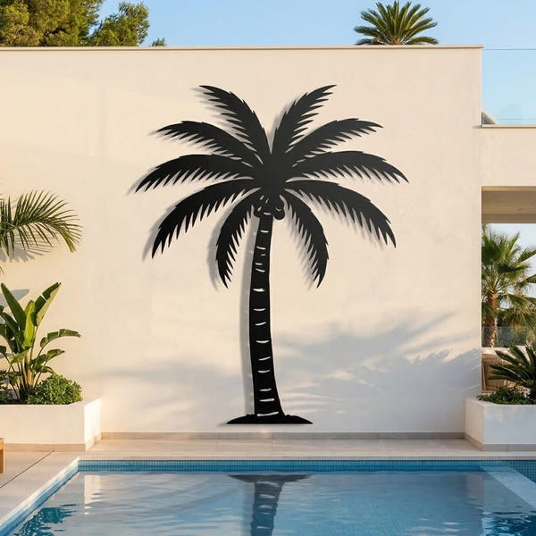Palm Tree Metal Wall Art, Tropical Palm Tree Decor, Outdoor Pool Decor, Coastal Beach House Wall Art, Large Palm Tree Art