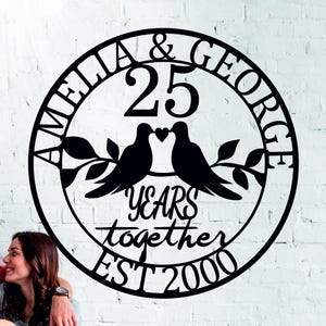 Personalized 25th Anniversary Gift for Husband or Wife – Custom Wedding Anniversary Plaque, 25 Years Together Couples Gift Idea