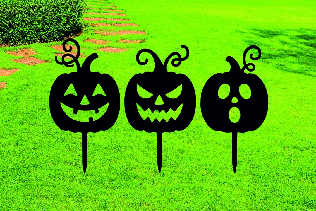 Metal Pumpkin Yard Stake Set: Autumn Harvest Outdoor Decoration - Etsy
