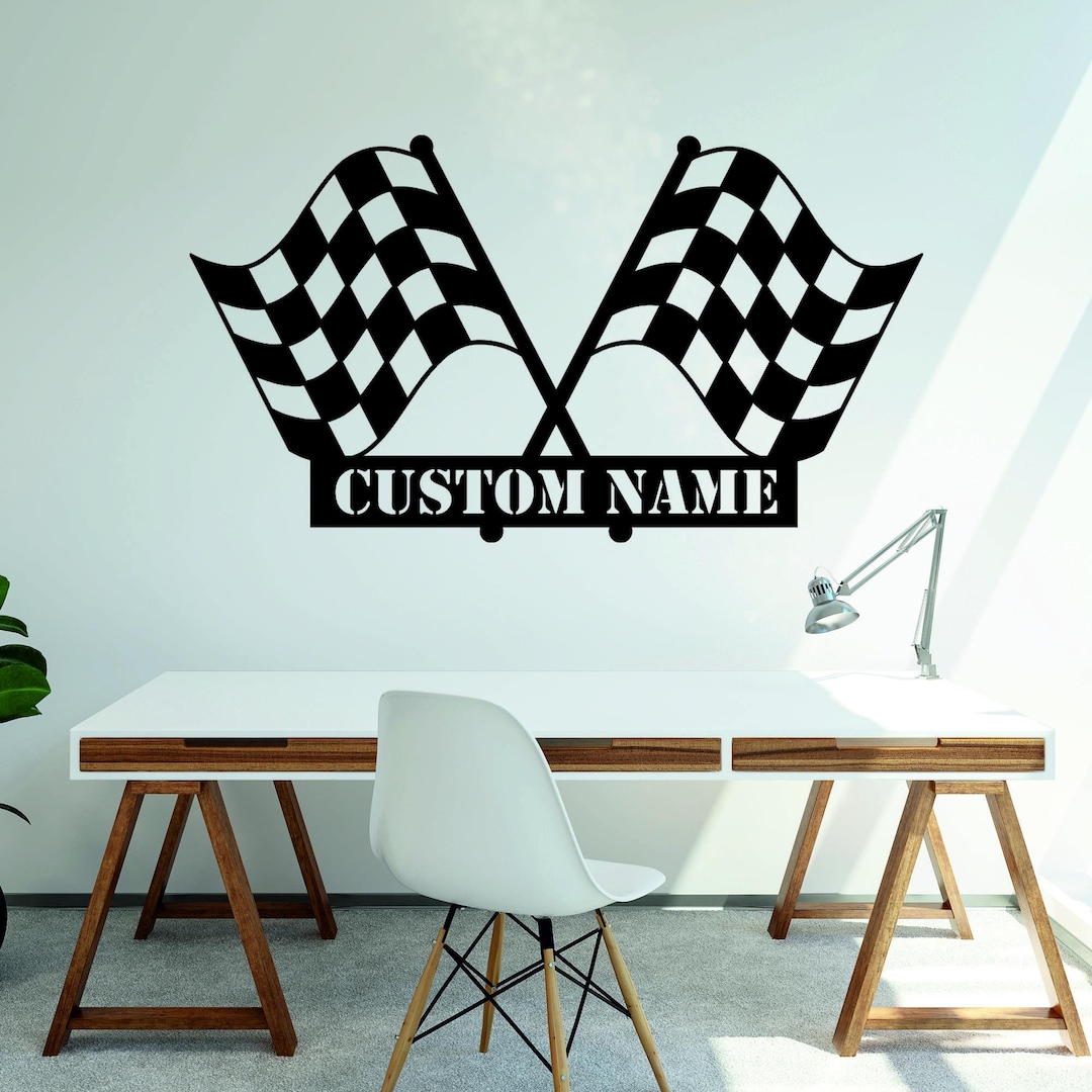 Personalized Checkered Flag Metal Sign, Custom Racing Garage Decor - Etsy