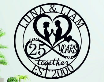 Personalisiertes Geschenk zum 25. Hochzeitstag, Benutzerdefinierte Namen & Datum