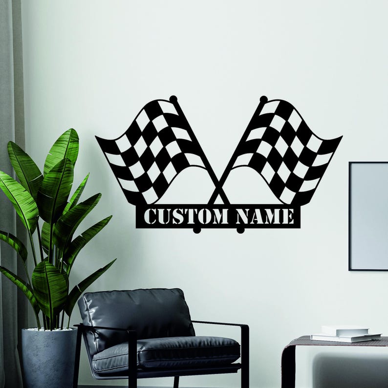Personalized Checkered Flag Metal Sign, Custom Racing Garage Decor - Etsy