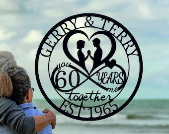 Personalized 60th Wedding Anniversary Metal Wall Art,  60th Anniversary Gift for Mom and Dad