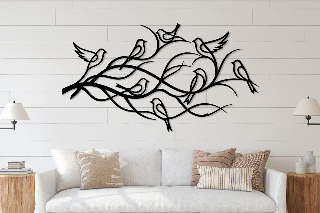 Birds on Branch Metal Wall Art, Flocking Birds Wall Decor - Etsy