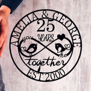 Personalized 25th Wedding Anniversary Gift, Custom Metal Plaque for Husband or Wife, 25 Years Together Sign, Silver Wedding Anniversary Gift