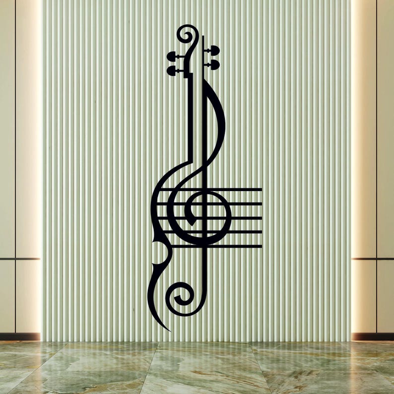 Pu&ograve; includere: Adesivo da parete nero e bianco con chiave di violino e pentagramma. La chiave di violino &egrave; stilizzata con un fiocco decorativo in alto e in basso.
