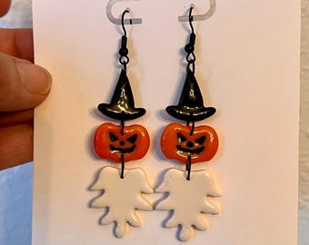 Ghoulie Pumpkin Witch Earrings