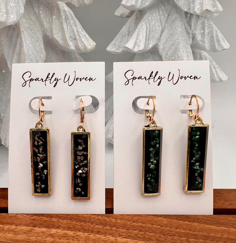 Black Polymer Clay Earrings | Gold/turquoise Glass, Resin Coated - Etsy UK