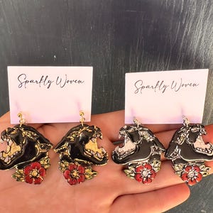 Floral Black Panther Clip On Earrings
