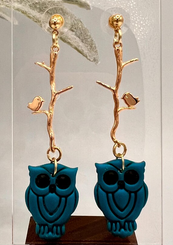 Boucles D'oreilles Fantaisie Chouettes Colorées - Résine, Attaches Antiallergiques, Multicolores - Neuves Avec étiquettes