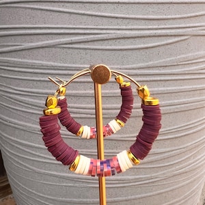Burgundy Heishi Hoop Earrings