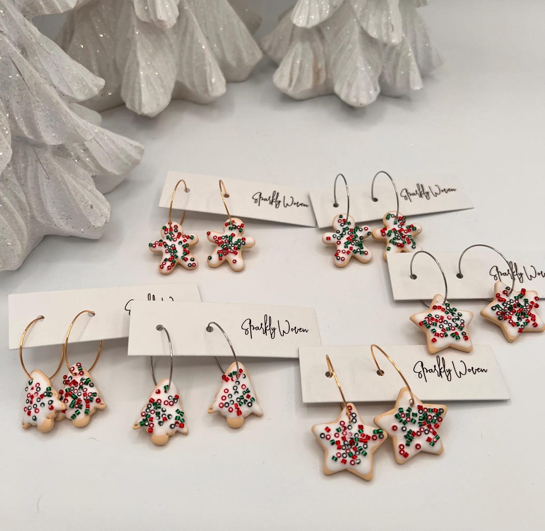 Ccookie Hoops Polymer Clay Sugar Cookie Hoop Earrings • Gingerbread, Tree or Star ...