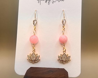 Rose Quartz Lotus Earrings