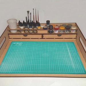 A3 Modeller's Workstation Fits A3 Cutting Mat, Holds Vallejo, AK paints, Army Painter, Mr Hobby, Tamiya Paint & Taller 24ml Citadel Paint