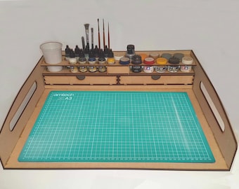 A3 Modeller's Workstation Fits A3 Cutting Mat, Holds Vallejo, AK paints, Army Painter, Mr Hobby, Tamiya Paint & Taller 24ml Citadel Paint