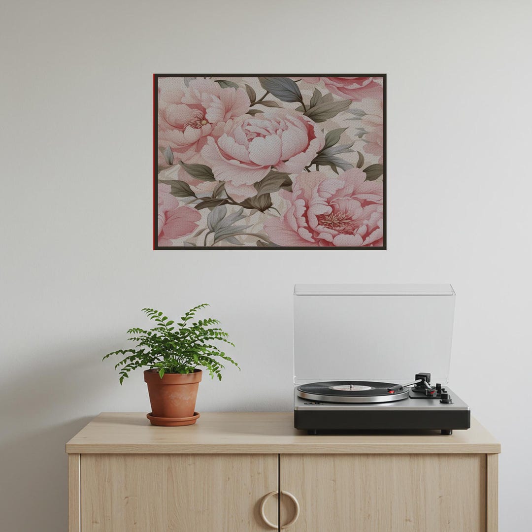 Peony Framed Canvas Blush Pink Floral Elegant Botanical Serene Wall Art ...