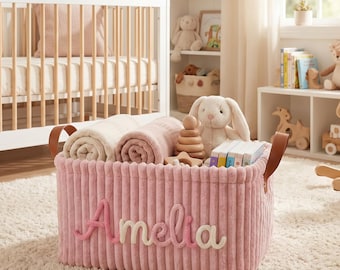 Personalized Embroidered Baby Storage Basket, Baby Shower Gift, Custom Name Toy Box, Nursery Organiser, First Birthday Gift, Baby Girl Gift