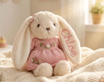 Personalized Embroidered Bunny Plush Baby Gift – Custom Stuffed Rabbit, Baby Shower Gift, Baby’s First Stuffed Animal, Nursery Keepsake