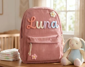 Personalized Corduroy Backpack with Embroidered Name, Kids School Bag, Toddler Preschool/Nursery Bag, Back to School Gift for Boys & Girls