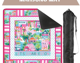 Charleston Mahjong Mat.  Coastal Preppy Mahjong Table Mat.  Triple Layer Cushioned Mahjong Mat