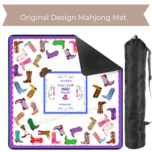 Cowboy Boot Western Themed Mahjong Mat in White