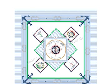 Personalized Nautical themed Mahjong Mat --  for boating, Mahjong at the lake or beach houses.
