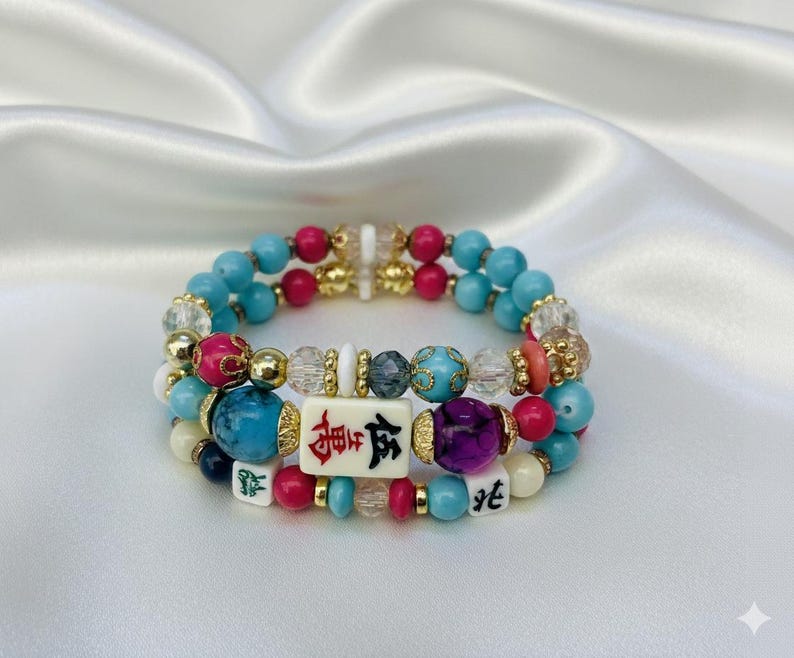 Mahjong Beaded Bracelet Set – Stack of 3 Stretch Bracelets. Multiple colors. Great Mahjong jewelry gift! image 11