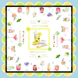 Mahjong Mat – Neoprene.  Mahjong Martini Table Mat featuring cocktails. 30x30 – Non-Slip Rubber Backing – Happy Hour Mahj Mat. Charleston