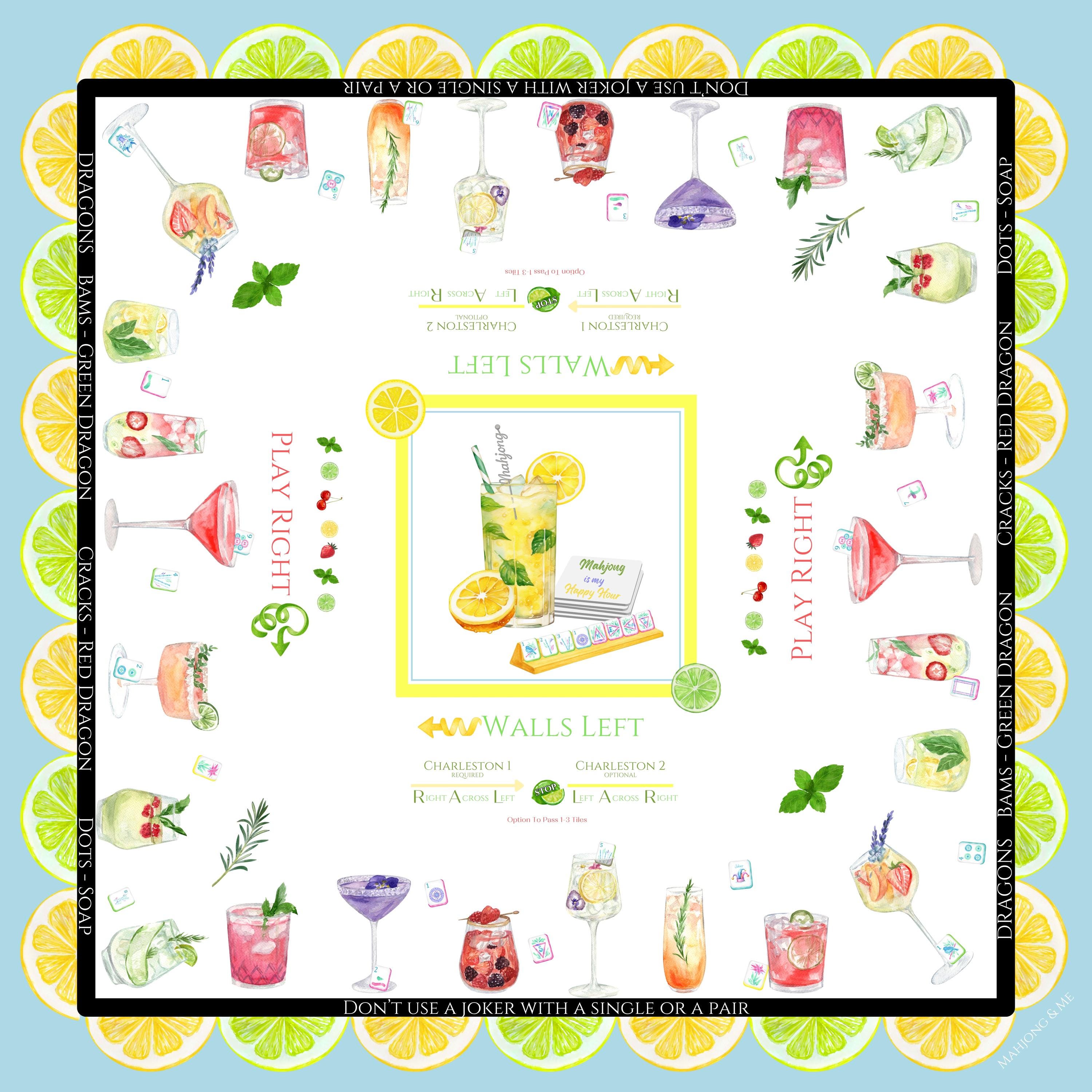 Discover Cocktail Mahjong Mat 30x30 Neoprene Game Mat - Happy Hour Design