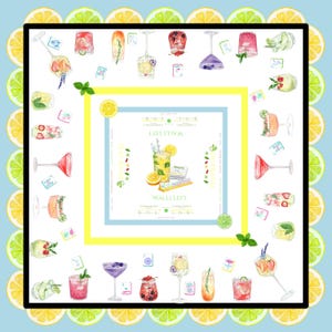 Mahjong Tablecloth with Cocktail Theme. Fun Mahjong Mat with Charleston Instructions |  Personalized Martini Mahjong Mat. Mahjong Tablecloth