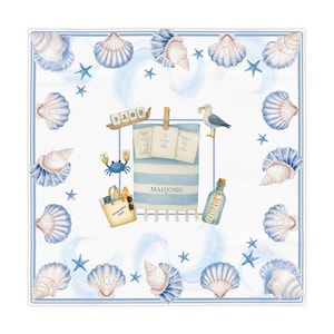 Coastal Mahjong Tablecloth – Beach-Themed Game Night Mat with Charleston Instructions – Personalized Mahjong Gift & Decor