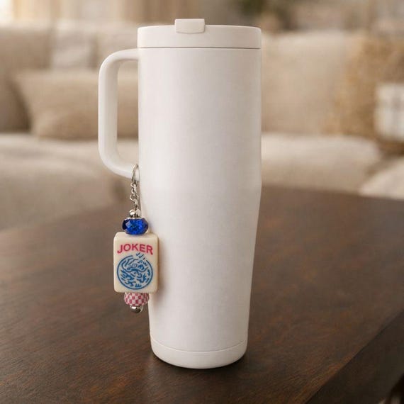 Mahjong Cup Charm for Tumbler Handle.  Beaded Mahjong Tile Charm, Gift for Mahjong Lovers