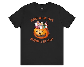 Funny Halloween Mahjong T-Shirt: Jokers & Treats Black Tee
