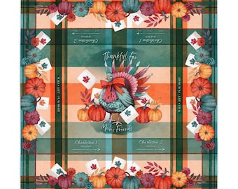 Thanksgiving Mahjong Tablecloth: Hand-Drawn Turkey & Charleston Instructions