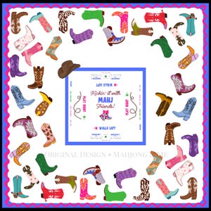 Western Mahjong Tablecloth: Cowboy Boot Design, Mahjong Mat with Charleston Instructions