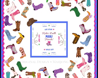 Western Mahjong Tischdecke: Cowboy Boot Design, Mahjong Matte mit Charleston Anleitung