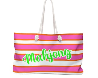 Pink & Orange Stripe Mahjong Tragetasche: Strand oder Spieleabend