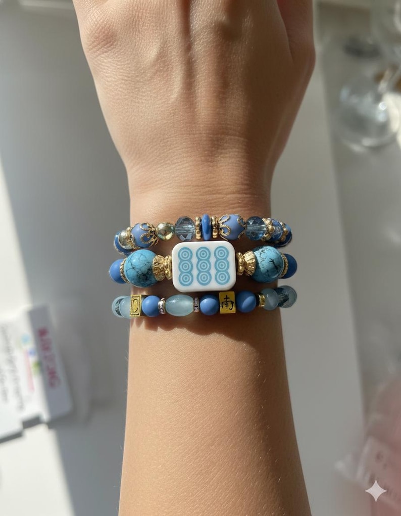Mahjong Beaded Bracelet Set – Stack of 3 Stretch Bracelets. Multiple colors. Great Mahjong jewelry gift! image 4