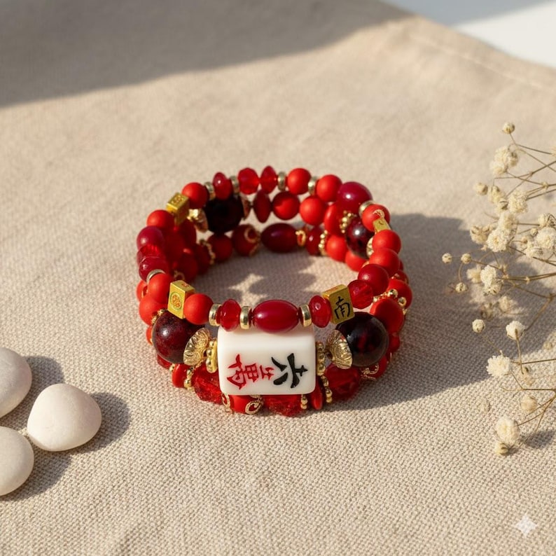 Mahjong Beaded Bracelet Set – Stack of 3 Stretch Bracelets. Multiple colors. Great Mahjong jewelry gift! Red