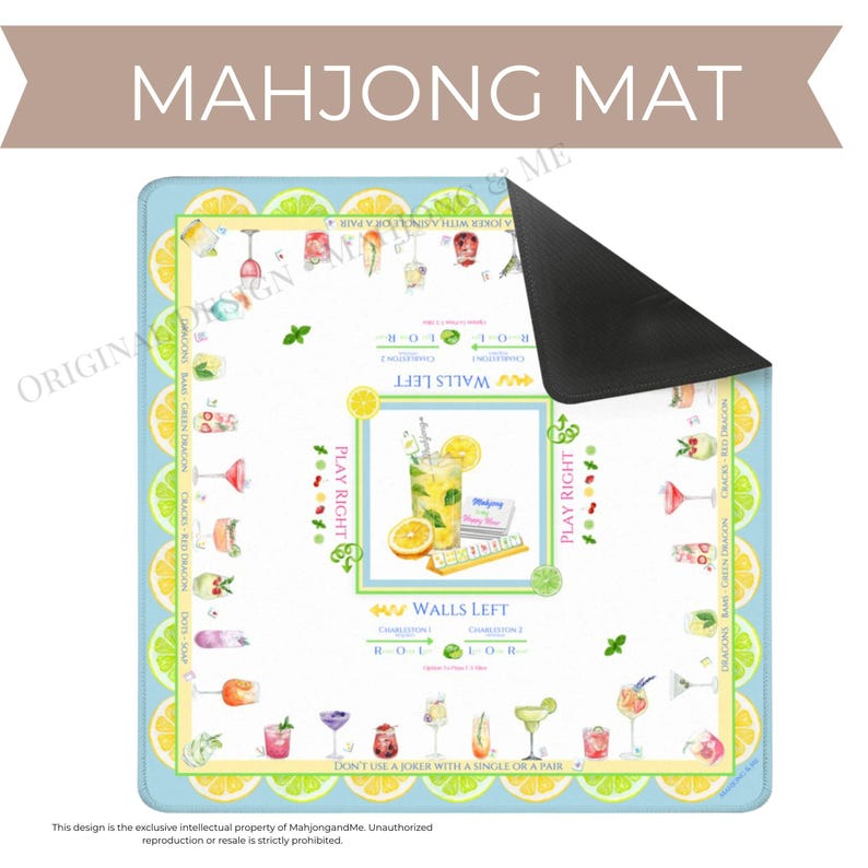 Cocktail Mahjong Mat: Fun Mahjong Mat - Happy Hour Design! Can be personalized! zdjęcie 1