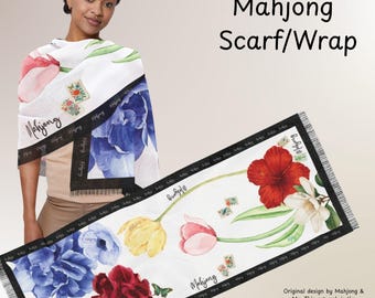 Mahjong-sjaal met bloemen: lichtgewicht polyester omslagdoek voor dames