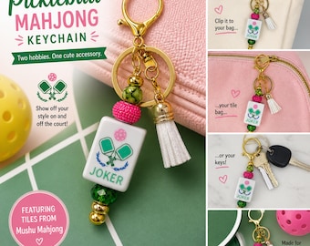 Pickleball Mahjong Keychain Mahjong Tile Key Ring Pickleball Gift Mahjong Accessories Bag Charm Mahjong Gift Idea