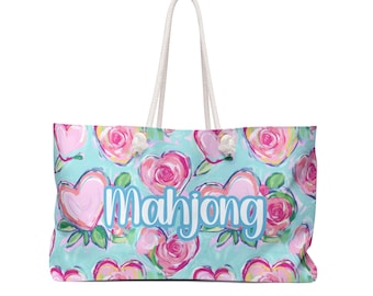 Mahjong Tote Bag: Floral Watercolor Design, Large 24" x 13"