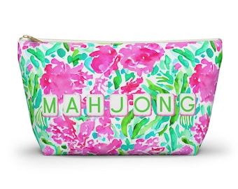 Floral Mahjong Tile Pouch: T-Bottom Zipper Bag