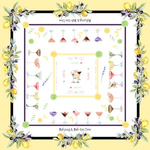 Tovaglia Mahjong con Cocktail Martini / Divertente Tappetino Mahjong con Istruzioni Charleston / Decorazioni per la Serata di Gioco Mahjong Audaci e Colorate