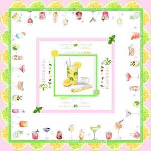 Mahjong Tablecloth with Cocktails. Fun Mahjong Mat with Charleston Instructions |  Personalized Martini Mahjong Mat. Mahjong Tablecloth