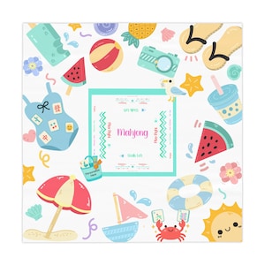 Mahjong Tablecloth. Bright Beach Theme Mahjong Decor.  Personalized Mahjong Gift. Fun Mahjong Mat with Charleston Instructions |mahjong_mat