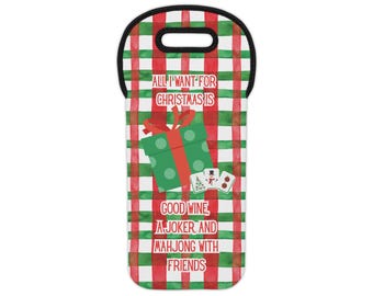 Bolsa de vino navideña de Mahjong. Regalo navideño para amigos del Mahjong