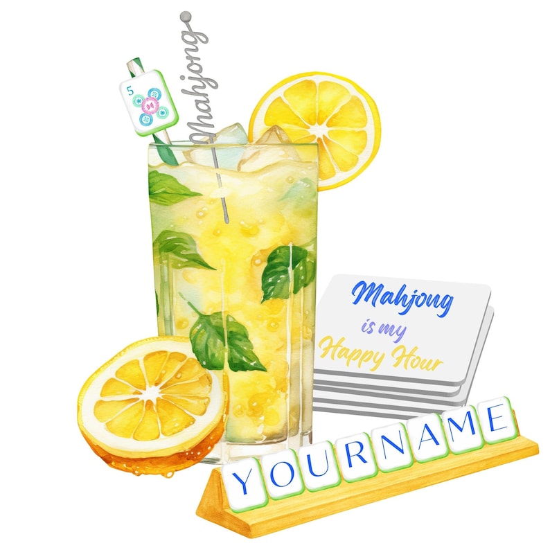 Cocktail Mahjong Mat: Fun Mahjong Mat - Happy Hour Design! Can be personalized! zdjęcie 8