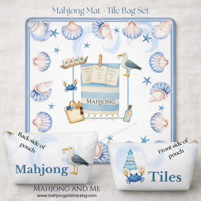 Bolsa para fichas de Mahjong con diseño de cangrejo costero: Bolsa de viaje para la playa imagen 2